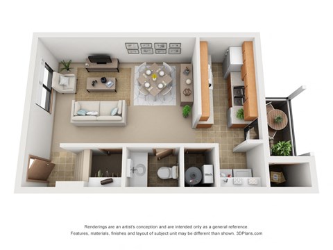 Floor plan for 3 beds, 2 baths, 1280 sqft